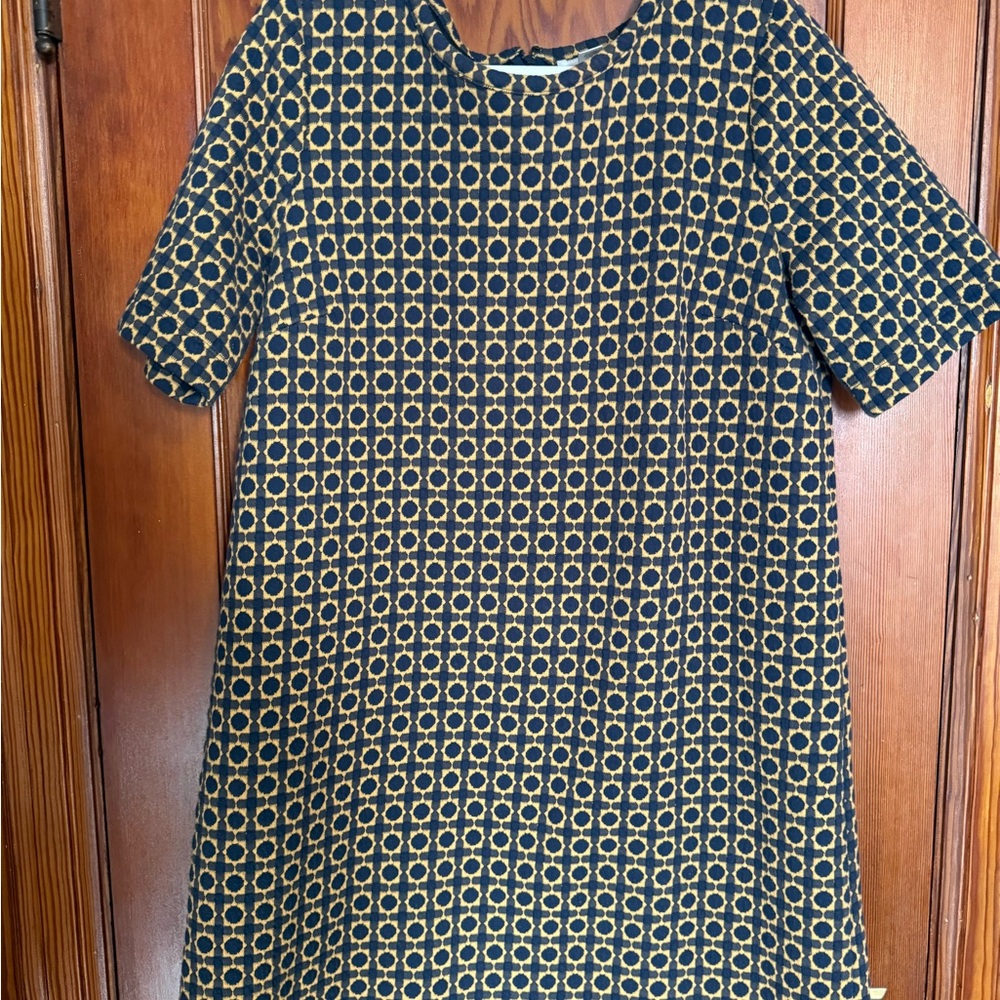 LOFT Navy and Gold Geometric Mini Dress Size L